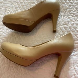 Women Leather Tan Nude Heels Pumps